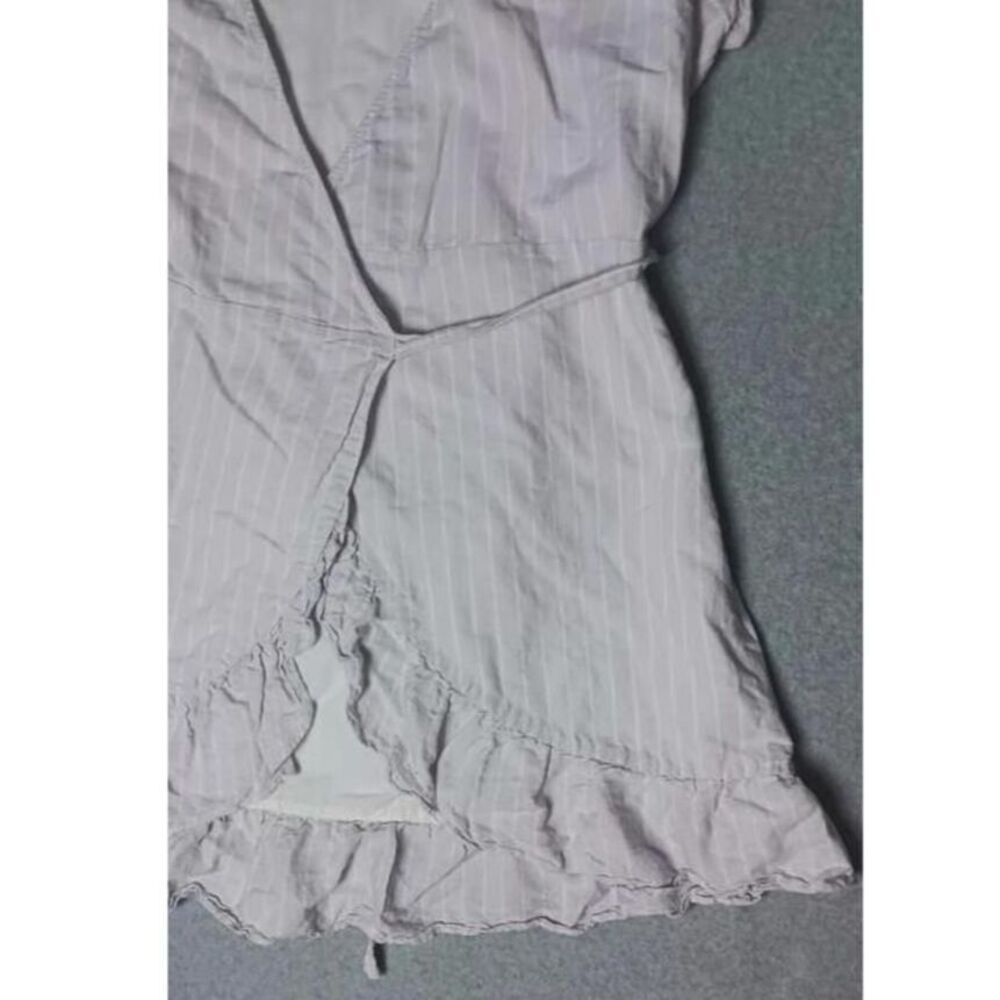 Gap Linen Blend Ruffled Wrap Dress Womens Siz XL Light Purple Stripes - Picture 7 of 12
